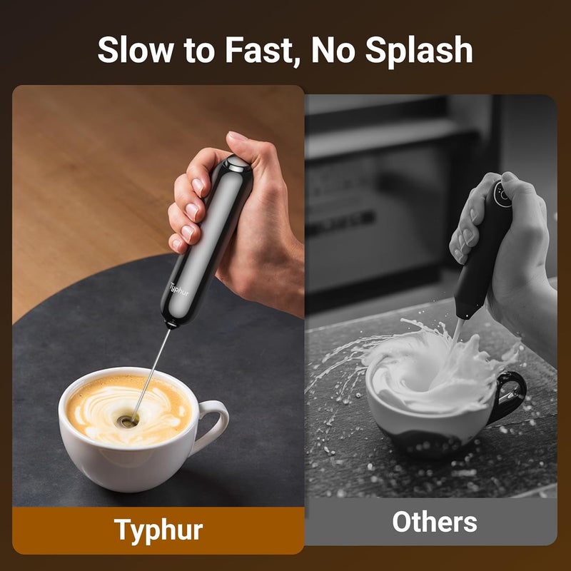 Typhur InstaWhisk Milk Frother with Variable Speed, Battery Operated Handheld Coffee Foam Frother Wand, Electric Drink Mixer with Stand & Detachable Double Whisk, Stainless Stirrer for Latte, Matcha, Protein - Image 4